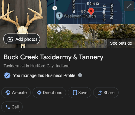 Google Business Profile setup for Buck Creek Taxidermy
